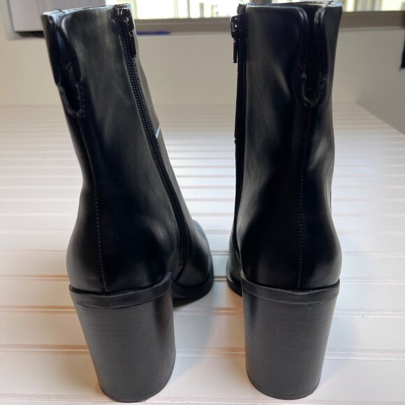 Steve Madden Silvee Womens Ankle 9.5M Black Leather Snip Toe Block Heel Side Zip - Picture 13 of 16